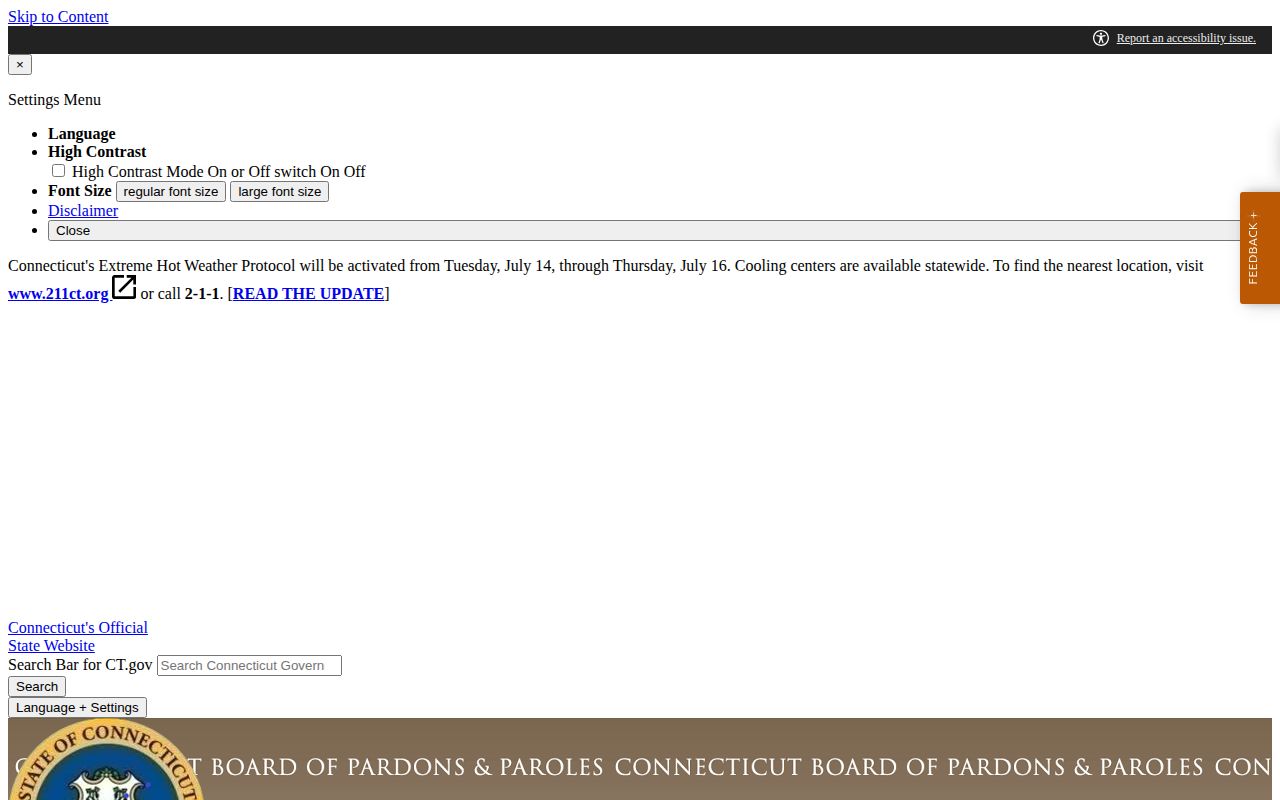 Connecticut parole information for East Hartford County release supervision